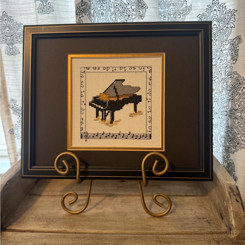 Framed Grand Piano Cross-Stitch Art